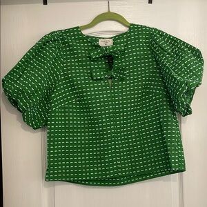 Kate Spade by Target Green Puff Sleeve Blouse with Tie Front